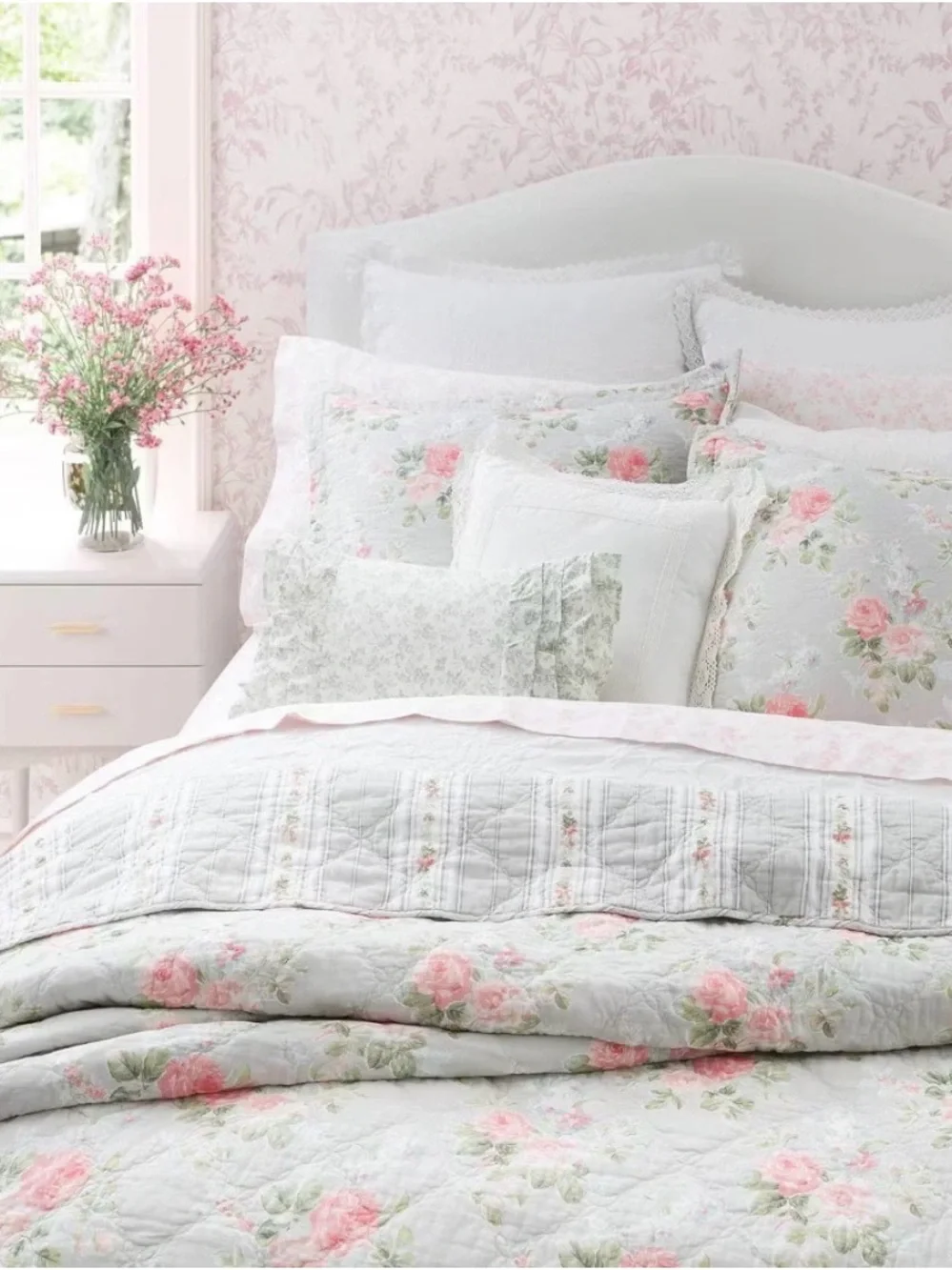 Charming Melany Rose Cotton TWIN Quilt Set Pink - Laura Ashley